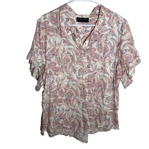 Lane Bryant Blouse Women's 16 Button Up Paisley Printed Short Sleeve Top